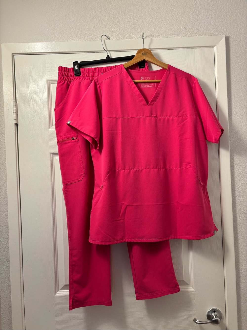 FIGS Hot Pink V-Neck Scrub Set